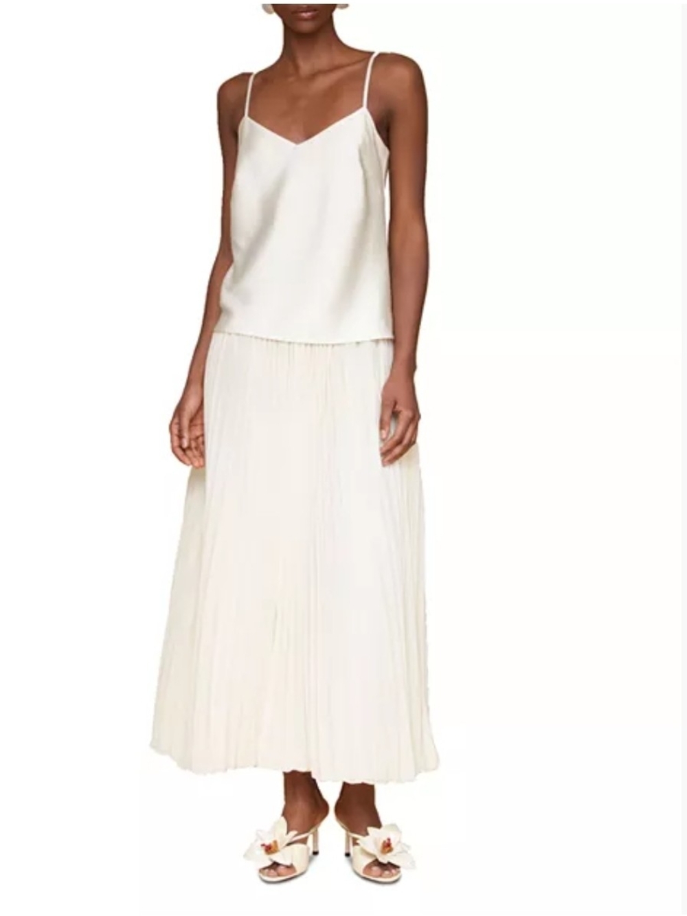 Avec Les Filles Off-White Pleated Maxi Skirt